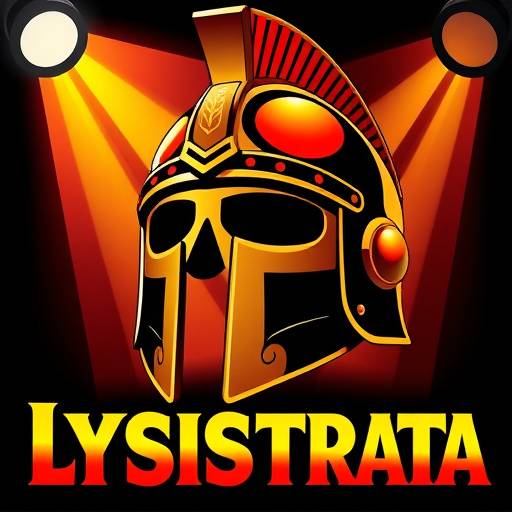 Plakat für 'Lysistrata' mit eme stilisierte Helm